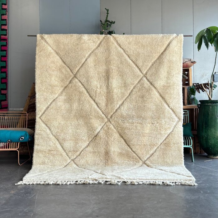 Alfombra marroquí moderna Beni ourain blanca - Alfombra de alfombra bereber tejida a mano - Kilim - 290 cm - 220 cm