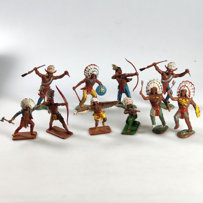 Crescent - Soldado de brincar Vintage Plastic Indian Figures (10 figures) - 1960-1970 - Reino Unido