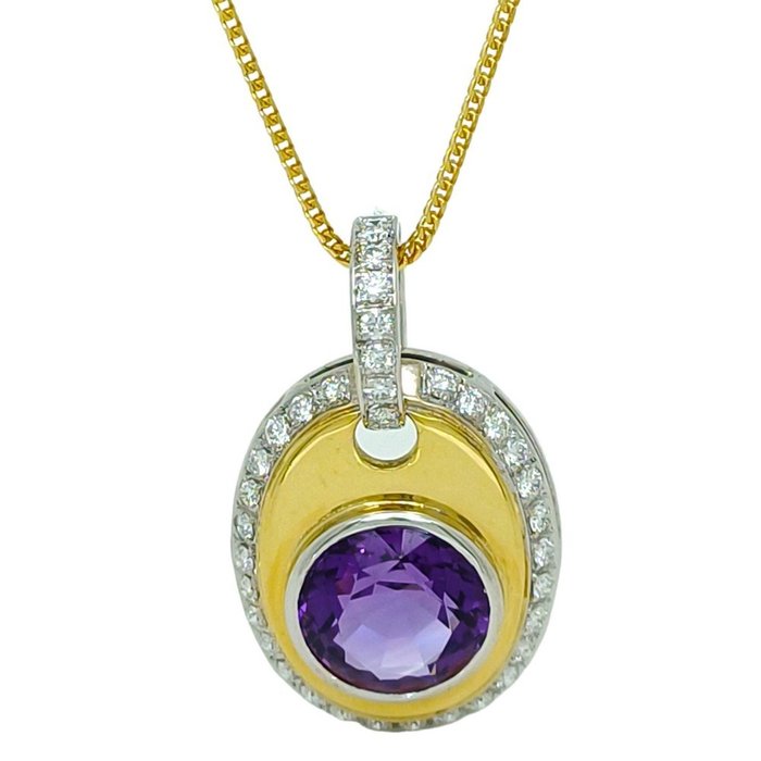 Massoni 吊坠项链 - 黄金 圆形 紫水晶 - 钻石 