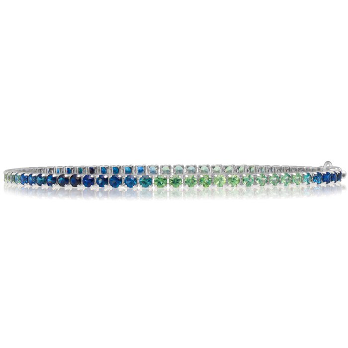 Brățară - Platină - tăiat diamant - Safire albastre și verzi - Certificat GRA
