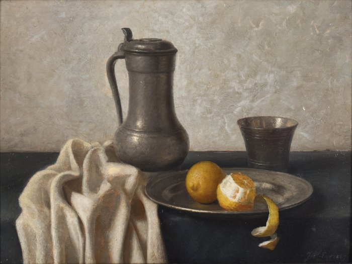 Johan Hendrik Eversen (1906-1995) - Still life with pewter lidded jar and lemon