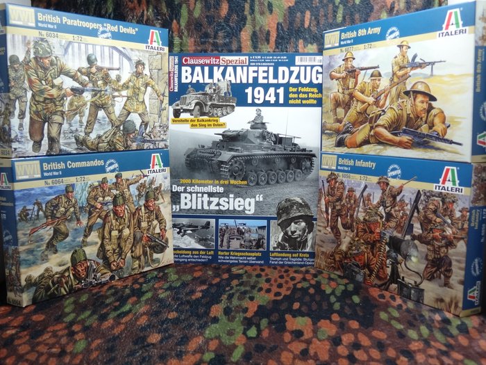 Italeri - Speelgoed Lotto British Army: 4 box Italeri con totali 200 figurini in plastica scala 1/72 + rivista - 1940-1950 - Italië