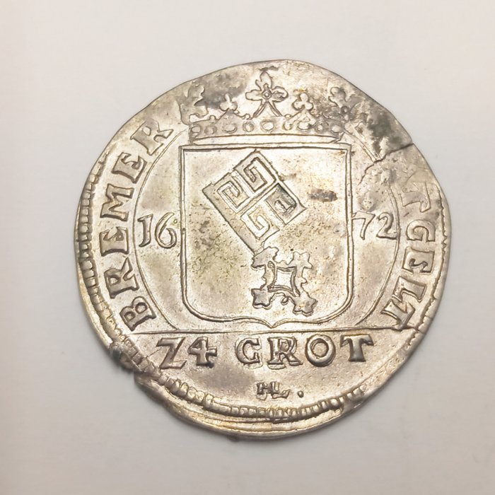 德国， 不来梅. Silbermünze 24 Grote 1672 HL
