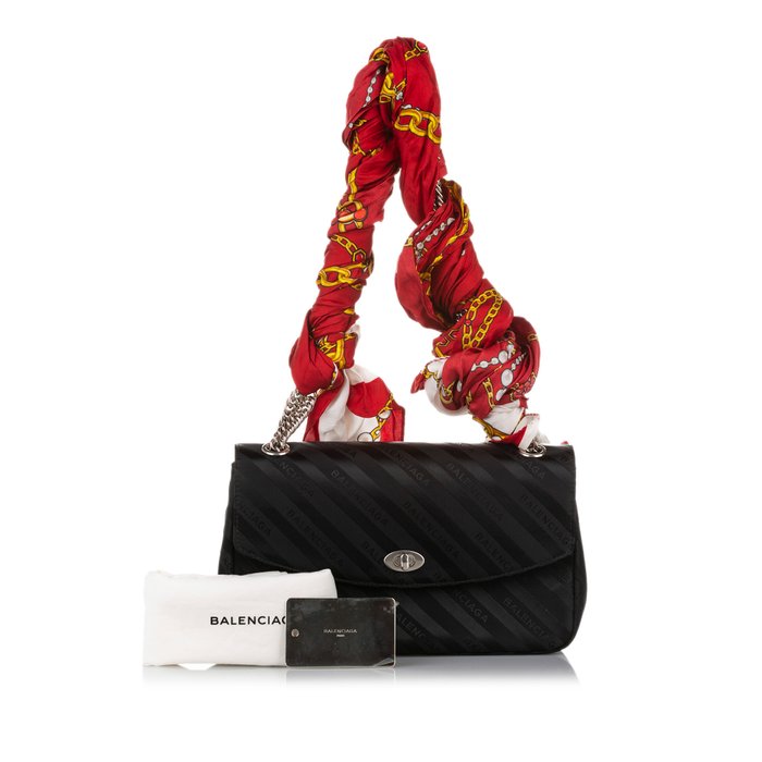 Balenciaga - Allover Logo Blanket Reporter Leather Shoulder Bag - torba na ramię