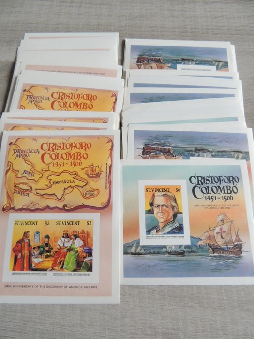 圣文森 1992 - Christopher Columbus - 零售批量 100 个“非锯齿”块 (2X50)