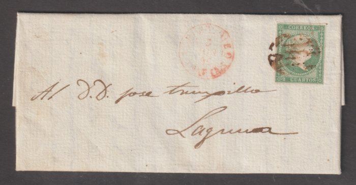 España 1855 - Carta Puerto de la O. (Orotava) a La Laguna - edifiln 43