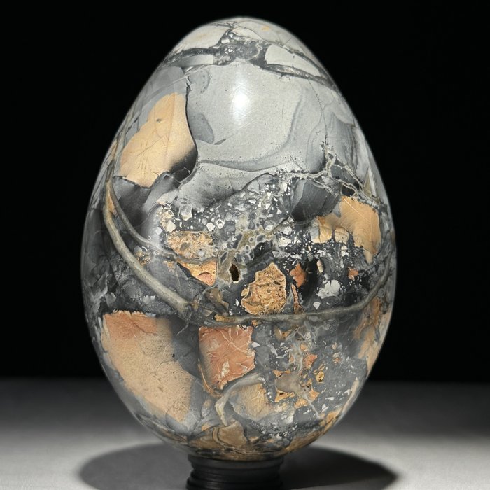 无底价 - 定制支架上美丽的蛋形 Maligano Jasper - 马里加诺·贾斯珀 - 高度: 15 cm - 宽度: 8 cm- 2400 g