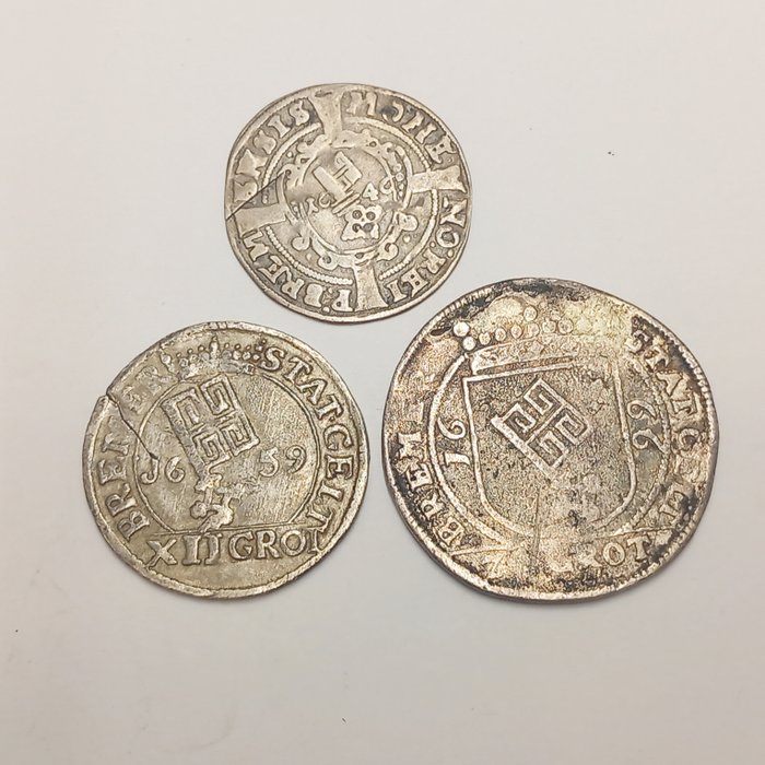 德國，不來梅. Silbermünzen, 1x 24 Grote  1 x 12 Grote, 1 x 4 Grote 1659, 1646