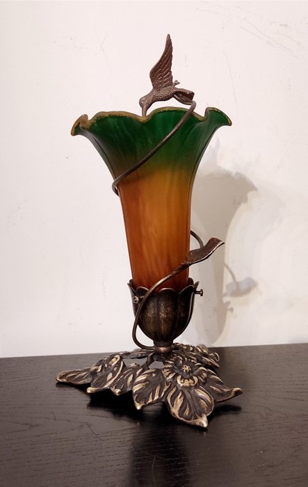 Bordlampe (1) - art nouveau - Glas, Messing