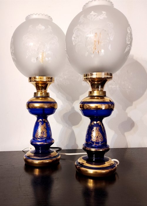 檯燈 (2) - 純金裝飾，40 厘米 - 穆拉諾玻璃，威尼斯裝飾