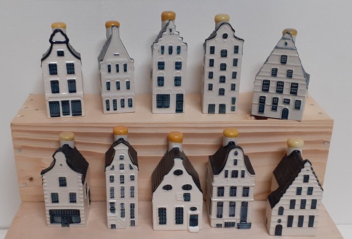 Bols - Personnage miniature - Dix maisons KLM Bleu de Delft, faïence
