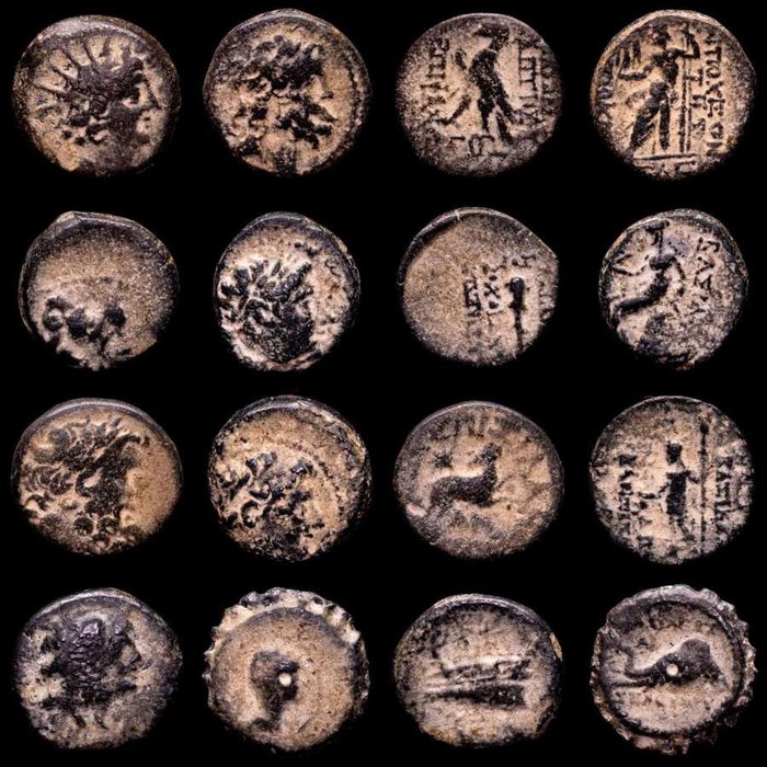 塞琉古王国，公元前 312-63 年. Lot comprising eight (8) bronze coins Middle East, and at the height of its power included central Anatolia, the Levant, Mesopotamia,