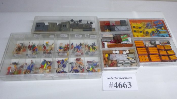 Faller, Kibri, Pola, Preiser H0 - Machetă tren (215) - Figurine și accesorii pentru operațiuni feroviare, gări, marfă, bănci, cutii - #4663
