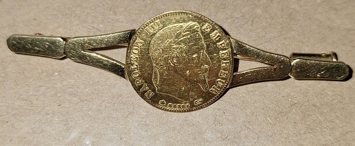 法國. 5 Francs Adorno para pecho, moneda modificada como prendedor 5 Franco de Napoleón III  (沒有保留價)