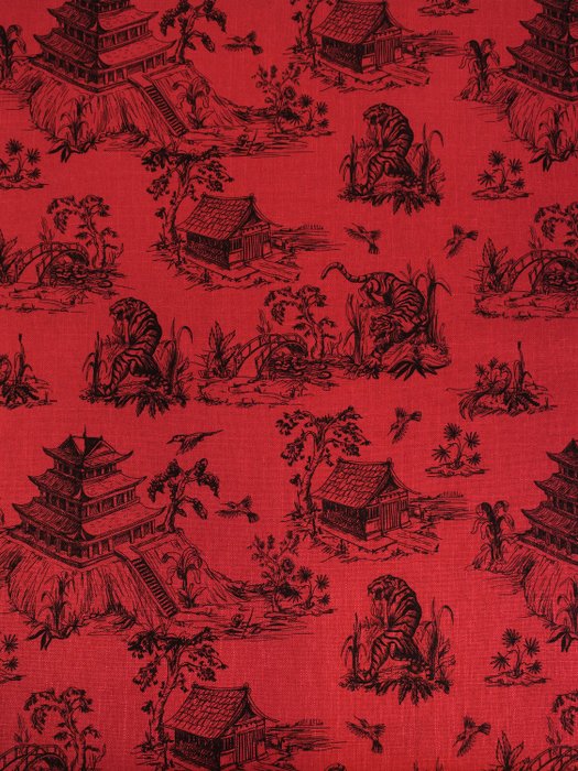 IMPERIAL TIGERS OF THE ORIENT - Exclusieve gemengde linnen stof - 430 x 140 cm - Textiel
