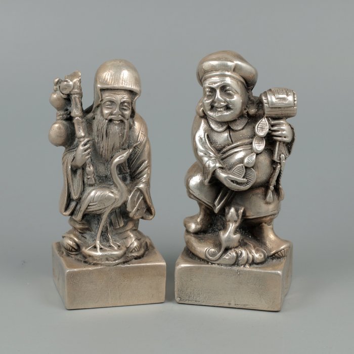 Chinese Wijsgeer, NO RESERVE - Estatueta miniatura -  (2) - 925/1000 "Preenchido"