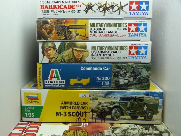 Zvezda + Italeri + Tamiya - Speelgoed Lotto nuovo 'Normandia 1944' con 2 veicoli militari + totali 15 figurini + accessori + rivista - 1940-1950 - Japan