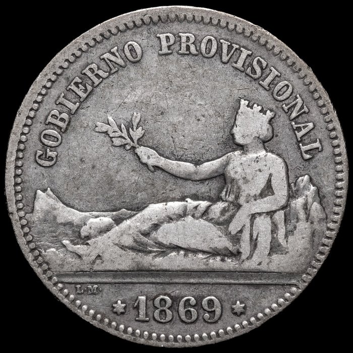 Kingdom of Spain. Gobierno Provisional. 1 Peseta 1869 SNM