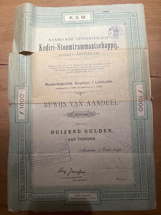 Coleção de títulos ou ações - Compartilhamento antigo de Kediri-Stoomtrammaatschappij