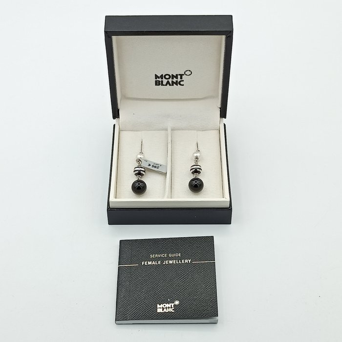No Reserve Price - Montblanc Earrings - Silver 925 - Onyx - Resin 