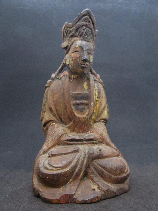 Qing - fából készült szobor - méltóságos - Fa - Kína - Qing Dynasty (1644-1911)