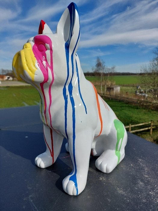Posąg, sitting French bulldog artistically finished (handmade) - 42 cm - poliżywica