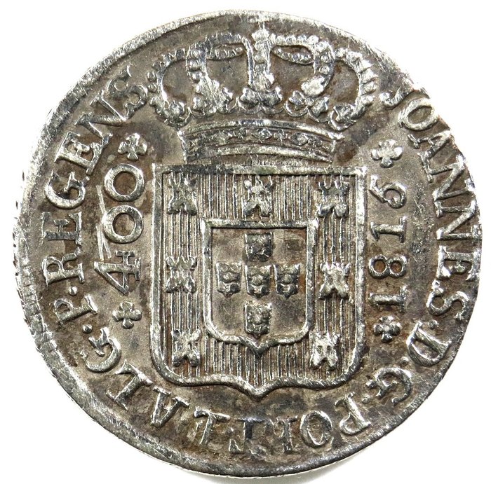 葡萄牙. D.约翰 摄政亲王 （1799-1816）. Cruzado Novo (480 Reis) - 1815 - Diadema Losango 4 Pontos - Cunho Descentrado