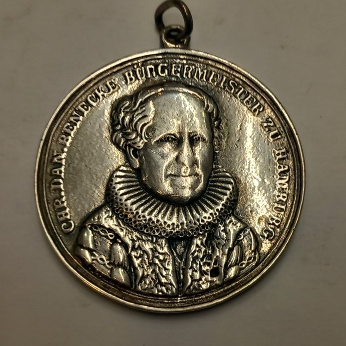 德國，漢堡. Tragbare Silbermedaille 1851,  Christian Benecke , Bürgermeister
