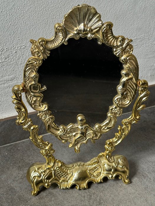 鏡 (1)  - 木, 玻璃, 鐵（鍛鍊）, 黃銅