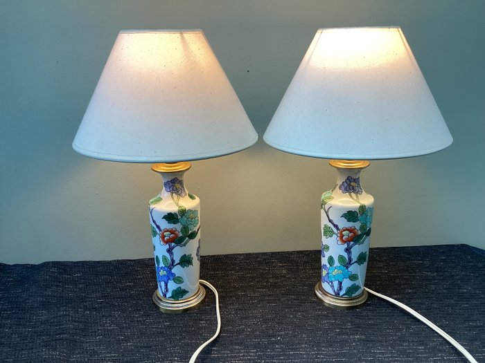 Chinoiserie stijl - 檯燈 (2) - 瓷 - 黃銅