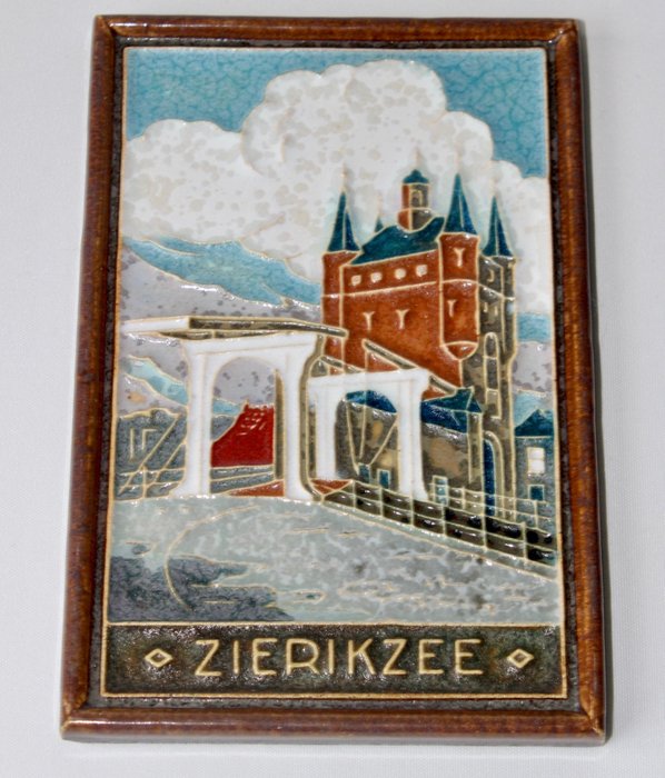 Azulejo - Portão da cidade em Zierikzee com ponte levadiça - De Porceleyne Fles, Delft - 1930-1940 