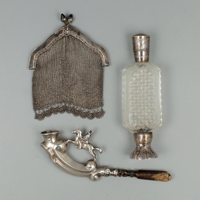 NO RESERVE - Bruidspijpje - Beursje - Sticluță Parfum (3) - .830 argint, .833 argint
