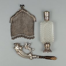 NO RESERVE – Bruidspijpje – Beursje – Parfumfles (3) – .830 zilver, .833 zilver