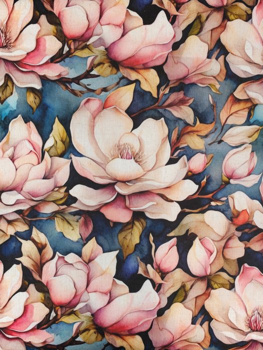Anmutige Magnolie – Leinenmischung in japanischer Blumenkunst – 400 x 140 cm – hergestellt in - Stoff - 400 cm