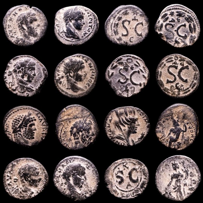 Római Birodalom (tartomány). Marcus Aurelius, Macrinus, Elagabalus, Caracalla.. Lot comprising eight (8) bronze coins from Seleucis and Pieria, Antioch ad Orontem, Syria.