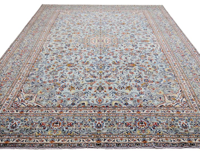 Lã de cortiça fina Kashan assinada - Tapete - 420 cm - 298 cm