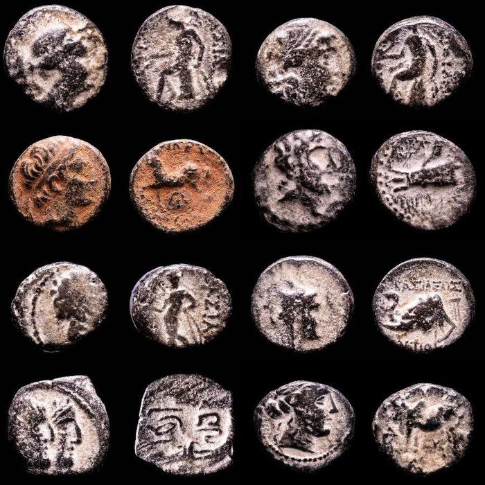 Seleucidisch koninkrijk, 312-63 v.Chr. Lot comprising eight (8) bronze coins Middle East, and at the height of its power included central Anatolia, the Levant, Mesopotamia,
