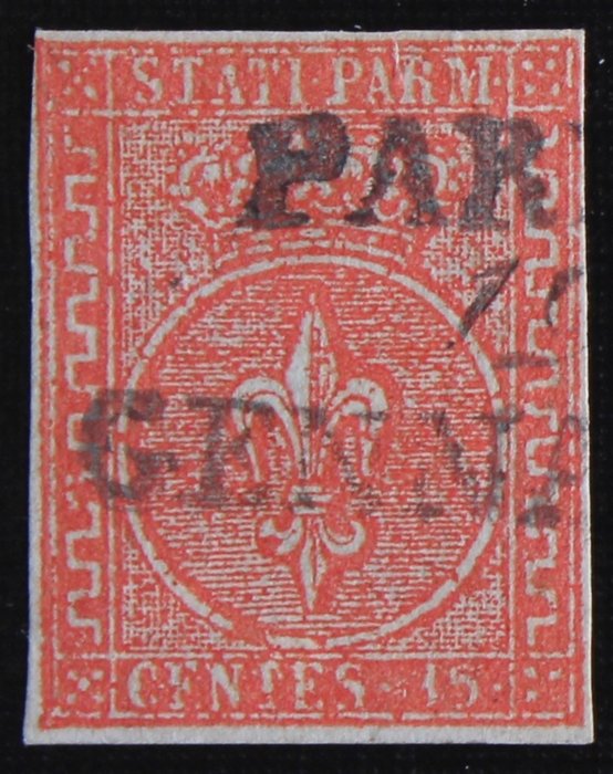 Antichi Stati italiani - Parma 1853 - 15 centesimi vermiglio - Sassone n. 7