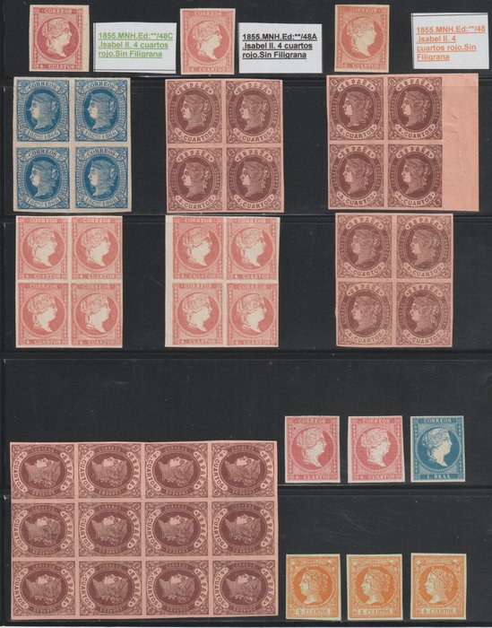Espagne 1855/1862 - Espagne 1855/62 lot de blocs de blocs et blocs de diverses émissions de timbres - edifil varie