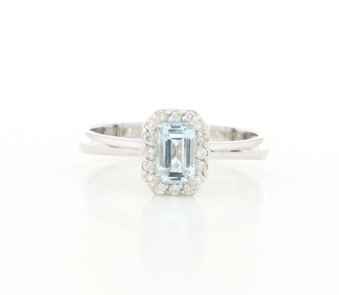 Ingen mindstepris Ring - Hvidguld, NY  0.70ct. Smaragd Akvamarin - Diamant 