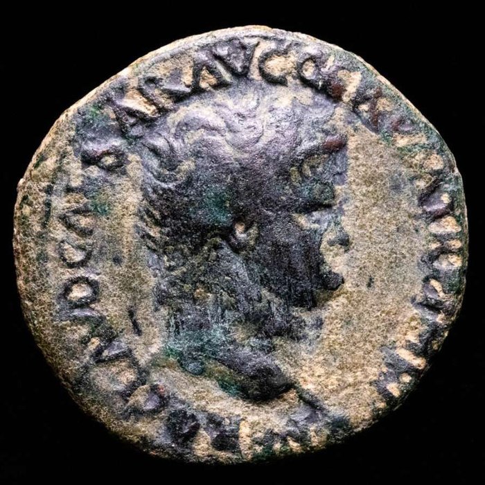 羅馬帝國. Nero (AD 54-68). As Lugdunum, 65. S - C. Victory flying left, holding shield inscribed SPQR.