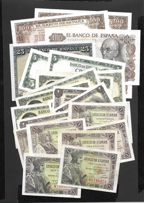 Spanyolország. - 25 banknotes - various dates