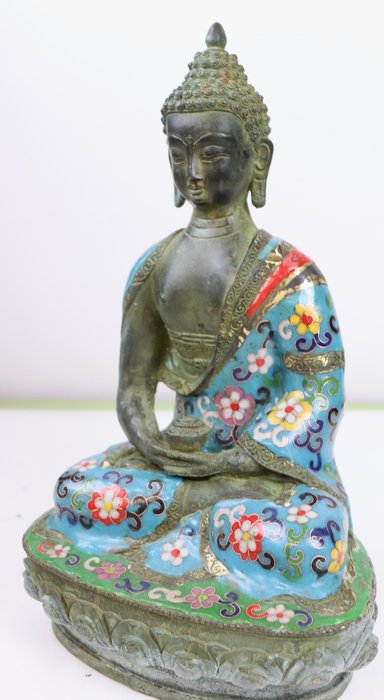 Zeer mooi beeld boeddha - smalto bronzo cloisonné - Cina