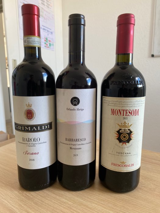 2018 Grimaldi, Barolo, 2019 Abrigo, Barbaresco & 2015 Montesodi Frescobaldi . - Piemonte, Toscana IGT - 3 Bottiglia (0,75 litri)