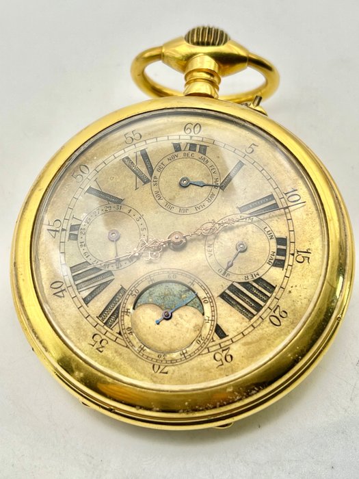 Grande Calendario Completo con Fasi Lunari 80MM Metallo Dorato - 1850-1900