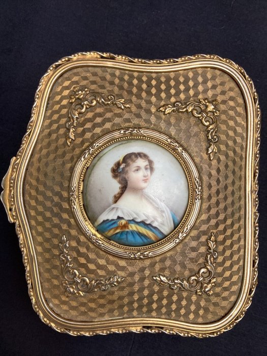 19th century - 珠宝盒 - 瓷, 黄铜, 黄铜色