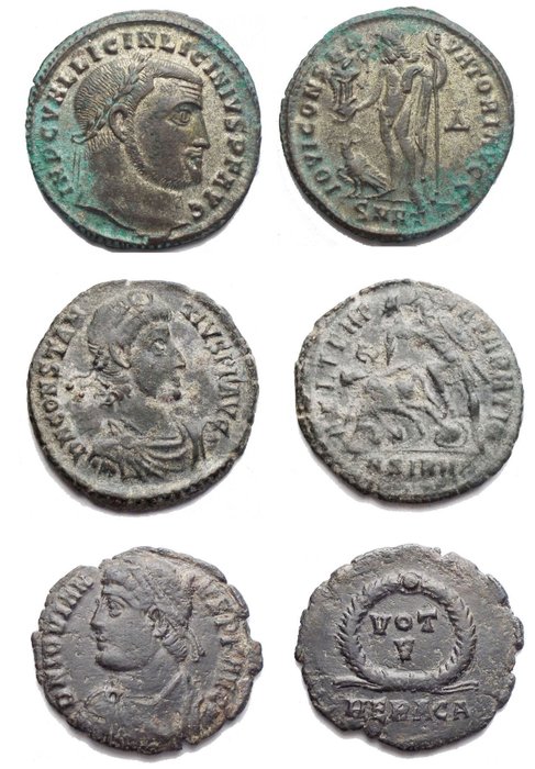 Romarriket. Lot of 3 Æ coins of Licinius I; Constantius II and Jovian