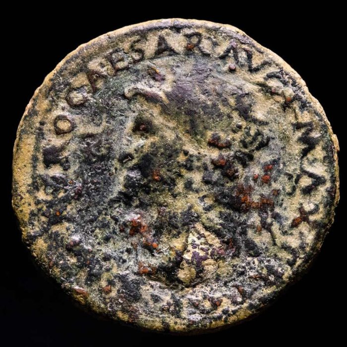 Império Romano. Nero (54-68 d.C.). Dupondius 66 AD Lugdunum mint. SECVRITAS AVGVSTI. Securitas sitting on the right carrying a scepter, in front