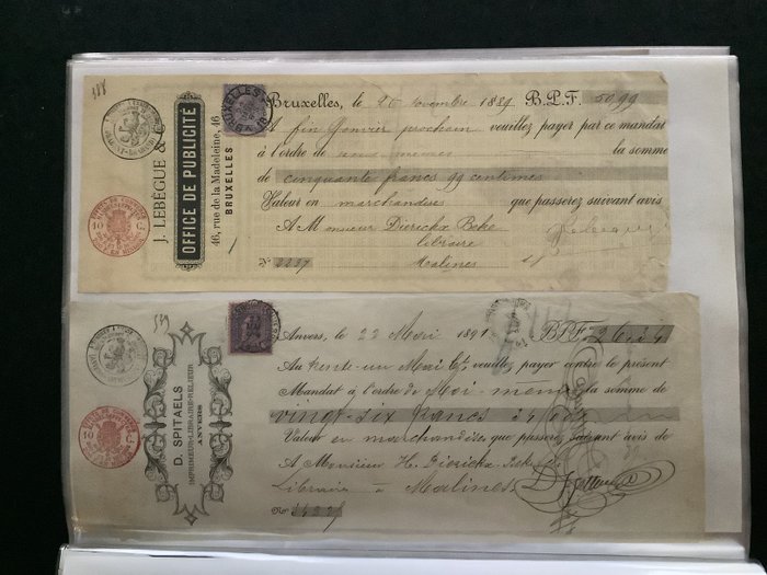 比利時 1881 - 匯票及商業收據 142 張