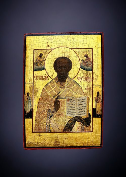 Ikon - Trä, Antik rysk ikon Saint Nicholas of Myra Nevyansk School Circa 1750 Sällsynt